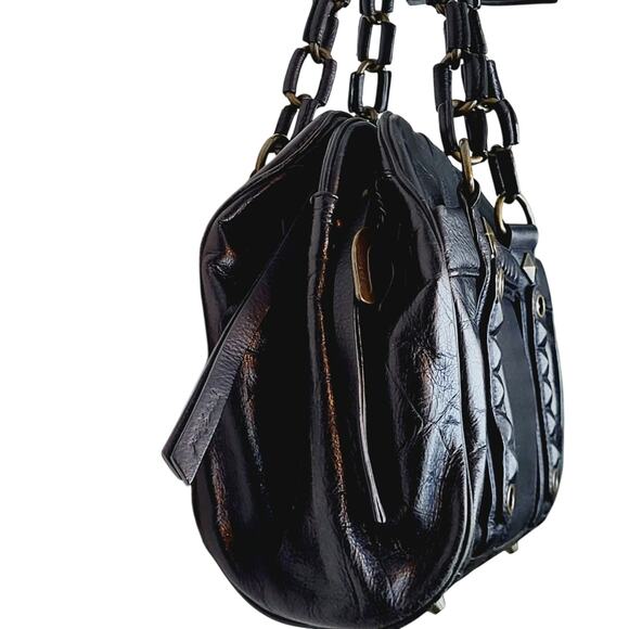 Vintage Betsy Johnson Chains Studs Croc Print Leather Multi-Sectional Punk Bag - Picture 4 of 16